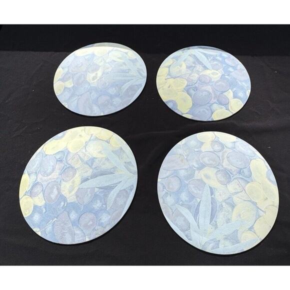 Beautiful Set of 4 Olive 8” Round Photo Bar Martini Wine Plates Unmarked - Picture 11 of 11